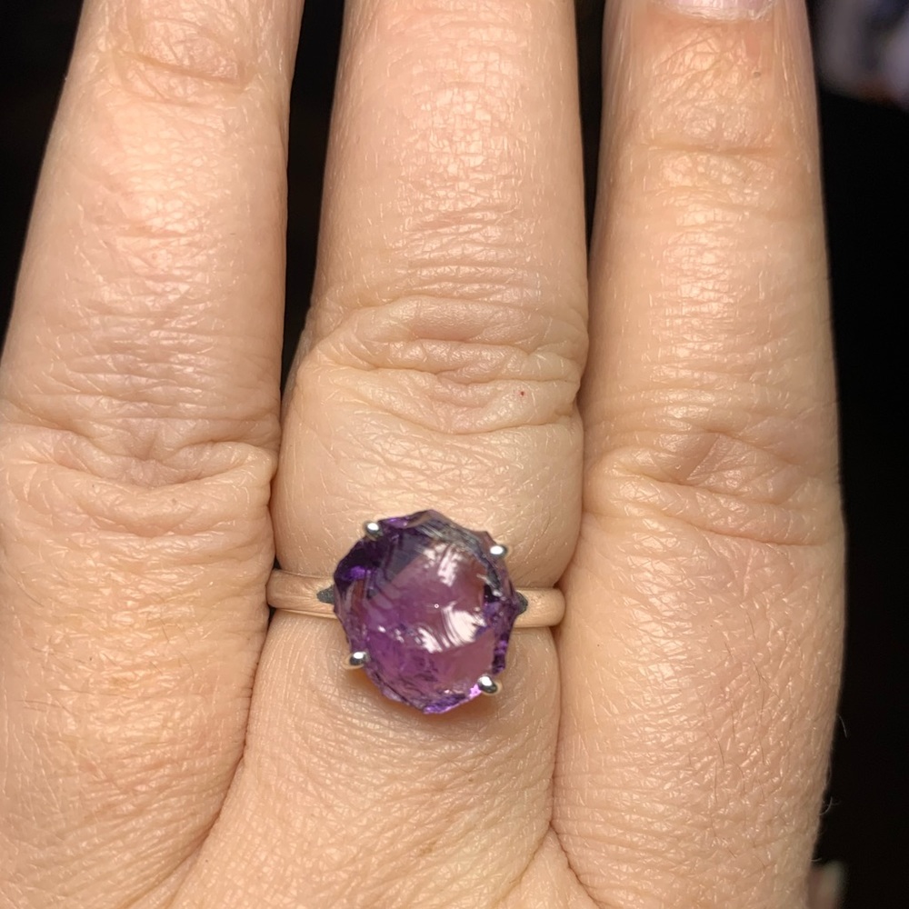 Solid Sterling Raw Natural Amethyst Ring - image 4